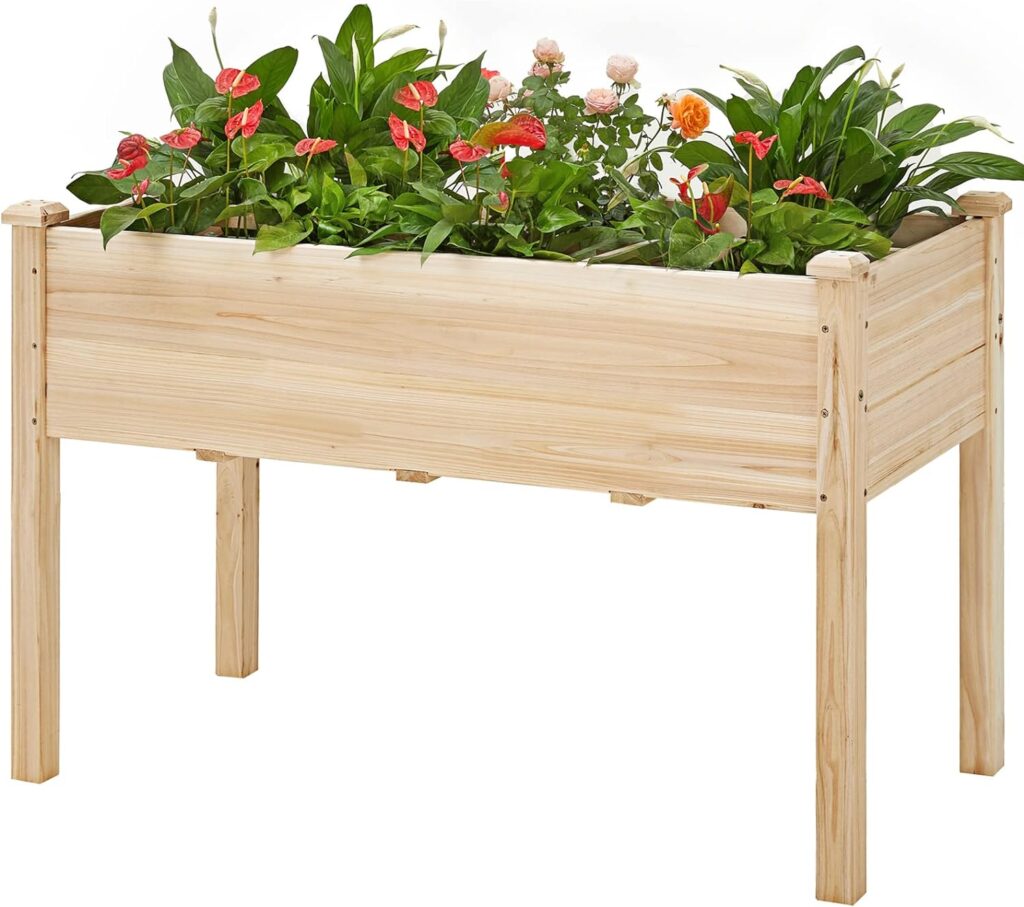 Amerlife Elevated Wood Planter Box for Outdoor Gardening