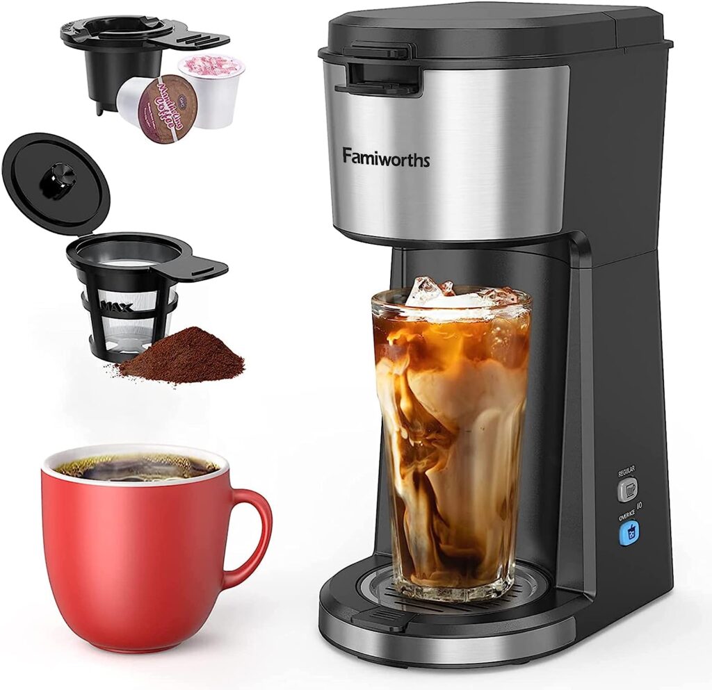 Famiworths 2 In 1 Classic Coffee Maker, for K Cup and Ground-Money Saved Deals