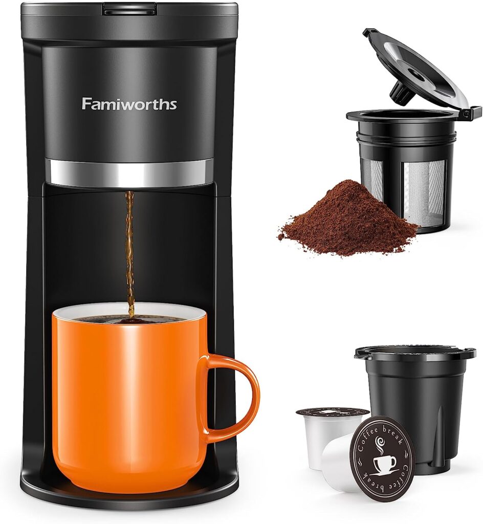 Famiworths Single Serve Mini Coffee Maker for K Cup & Ground Coffee-Money Saved Deals