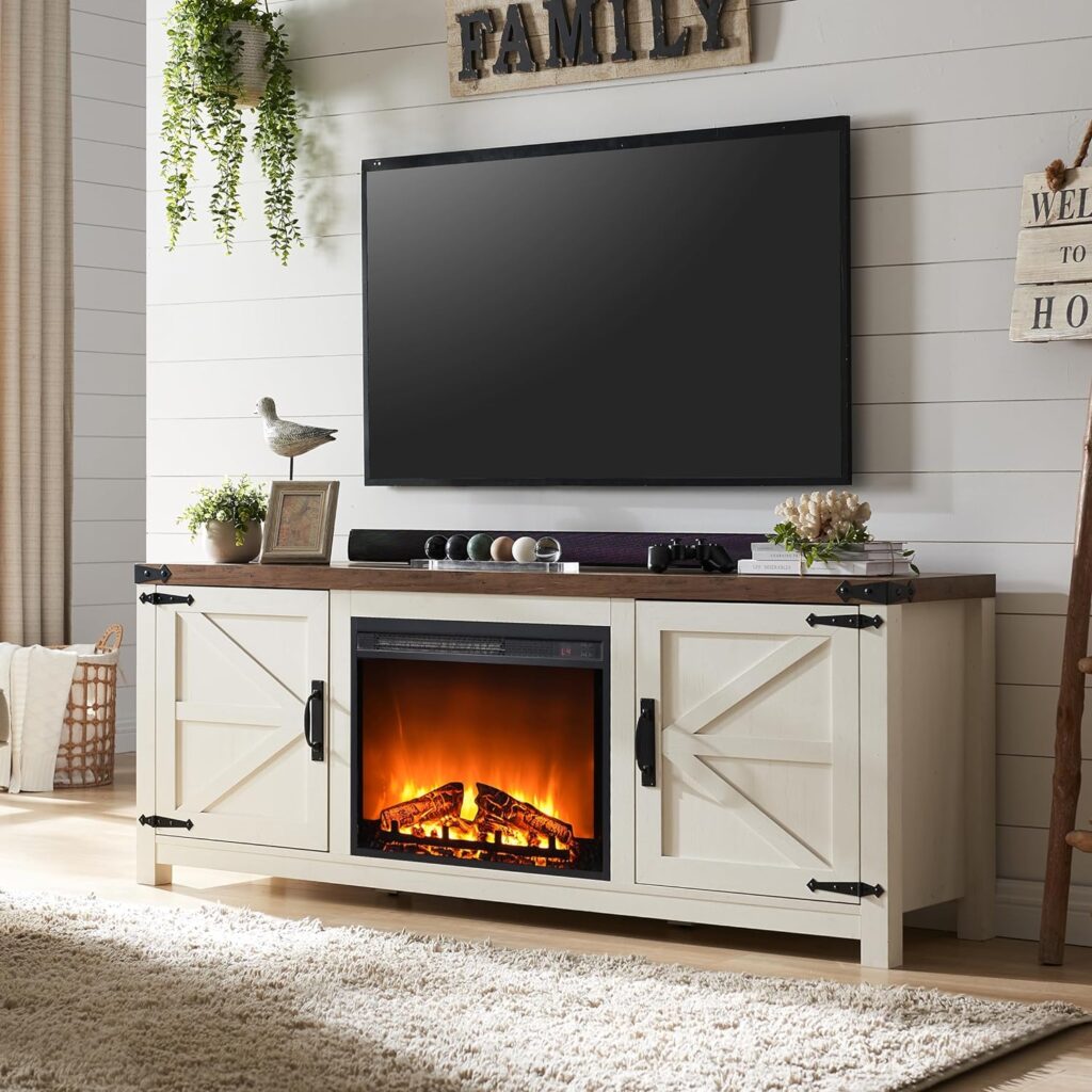 OKD Farmhouse Fireplace TV Stand for 70 75 Inch TV